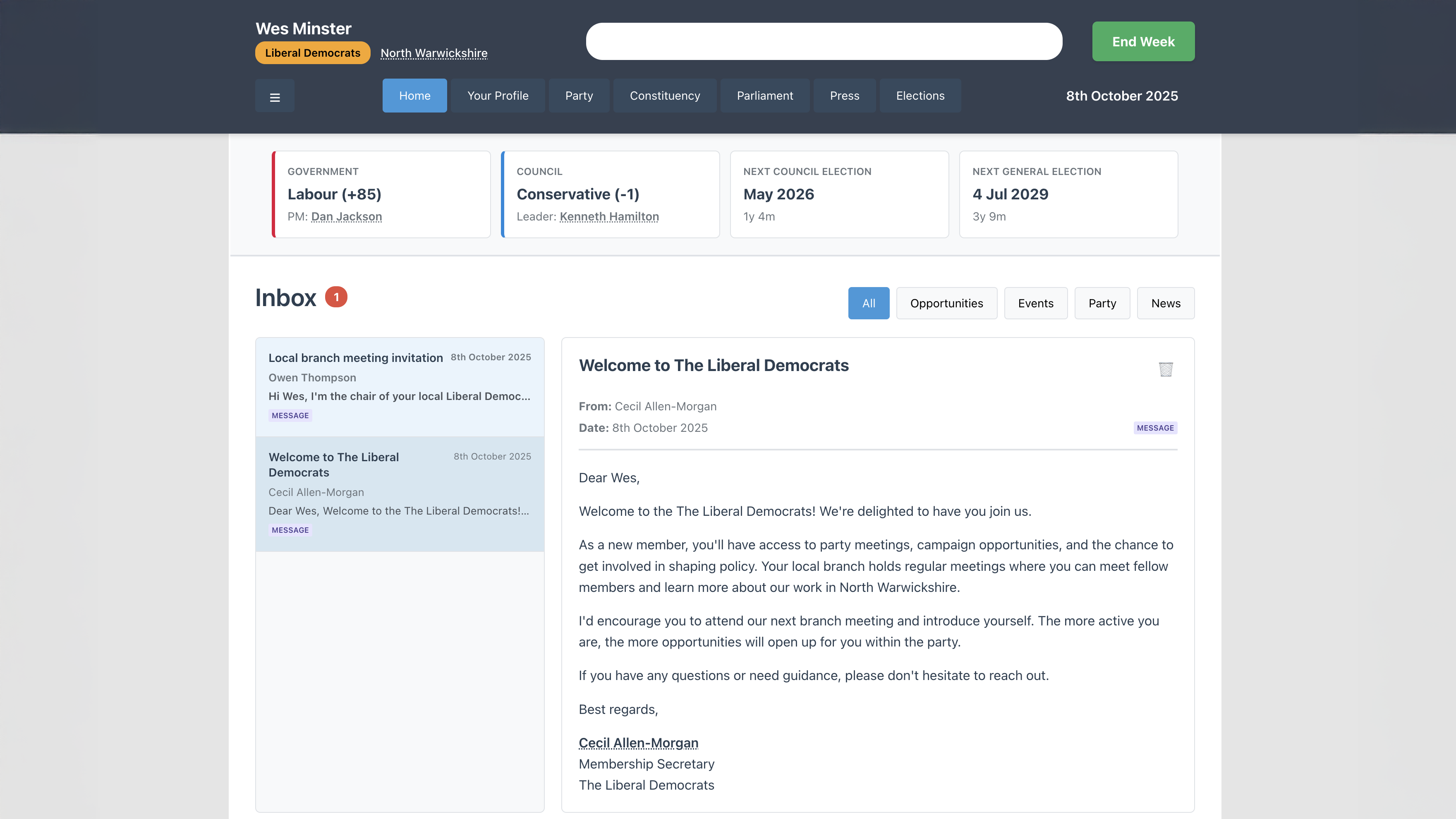 UK Politics Simulator gameplay screenshot