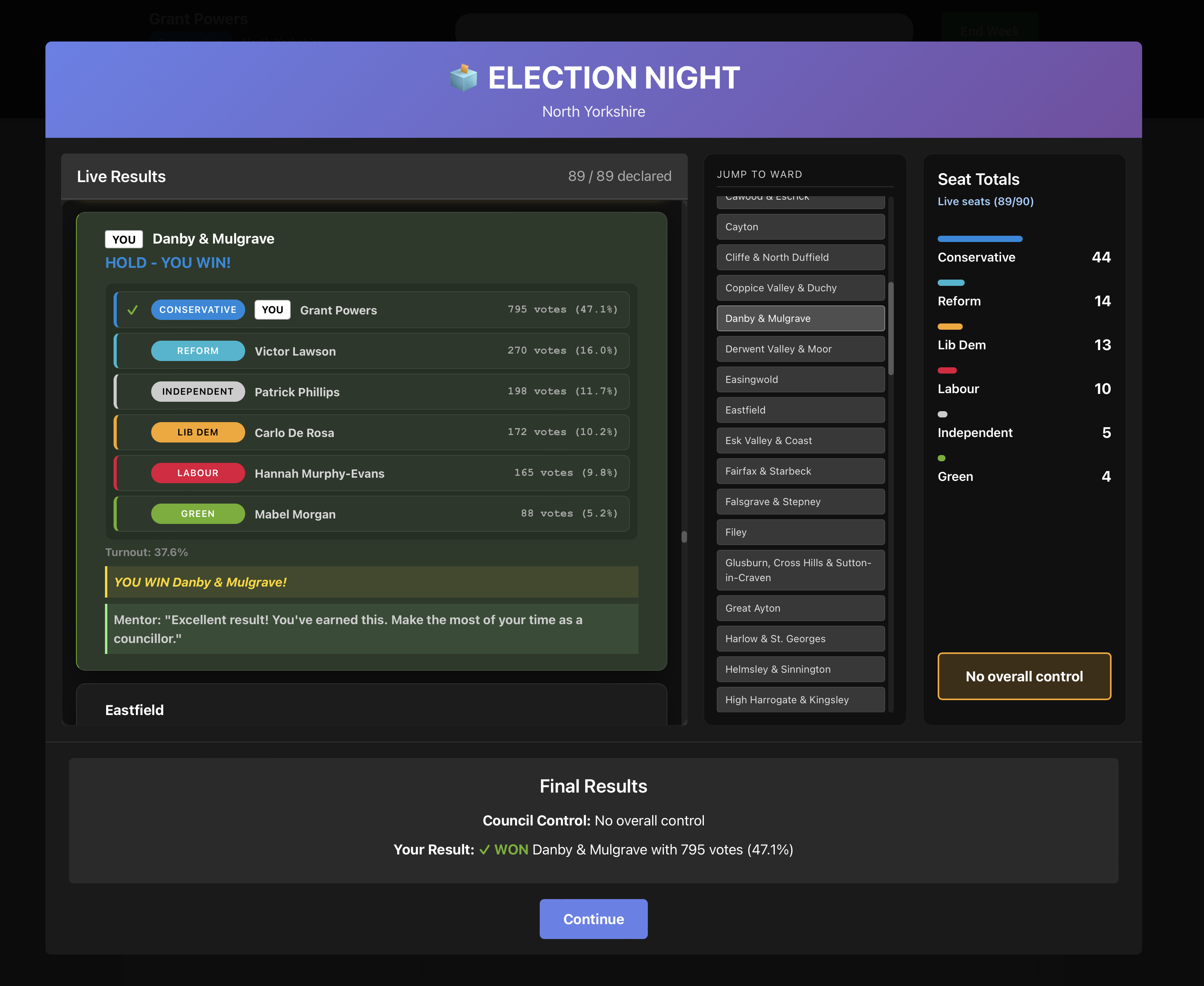 UK Politics Simulator - Live election night results